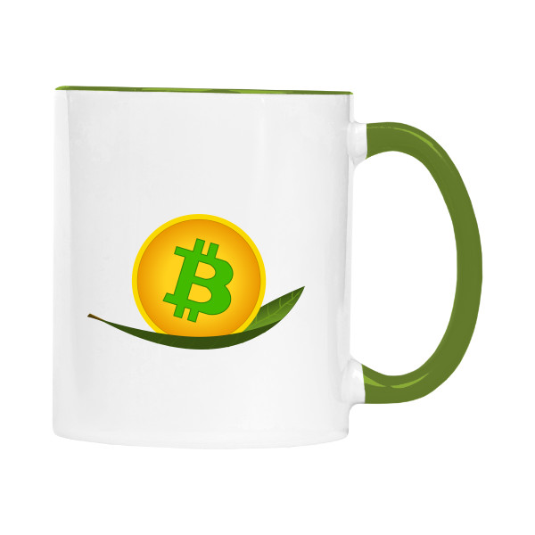 Hrnek malý barevný s potiskem Hrnek bitcoin je zelený